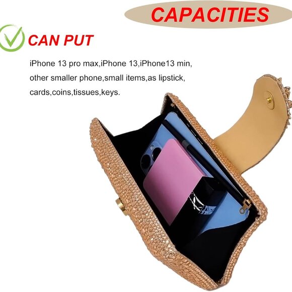 Rose Gold Rhinestone Floral Clutch Handbag with Chains - Perfect for Parties - Picture 5 of 6